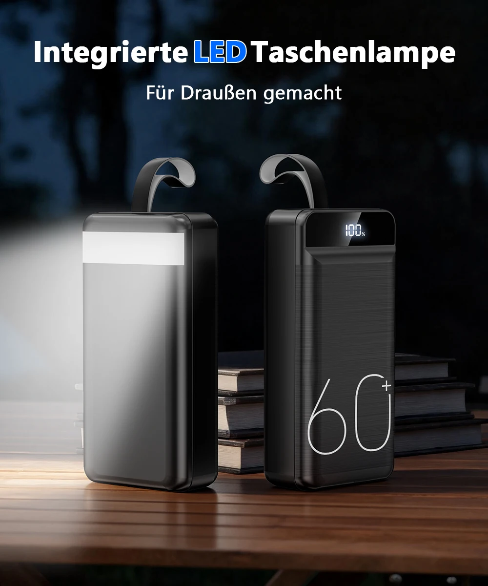 Hganus 60000mAh Powerbank 22,5W Schnellladung mit Taschenlampe Tragbare Powerbank Externer Akku für iPad iPhone Samsung Xiaomi – Detail 1