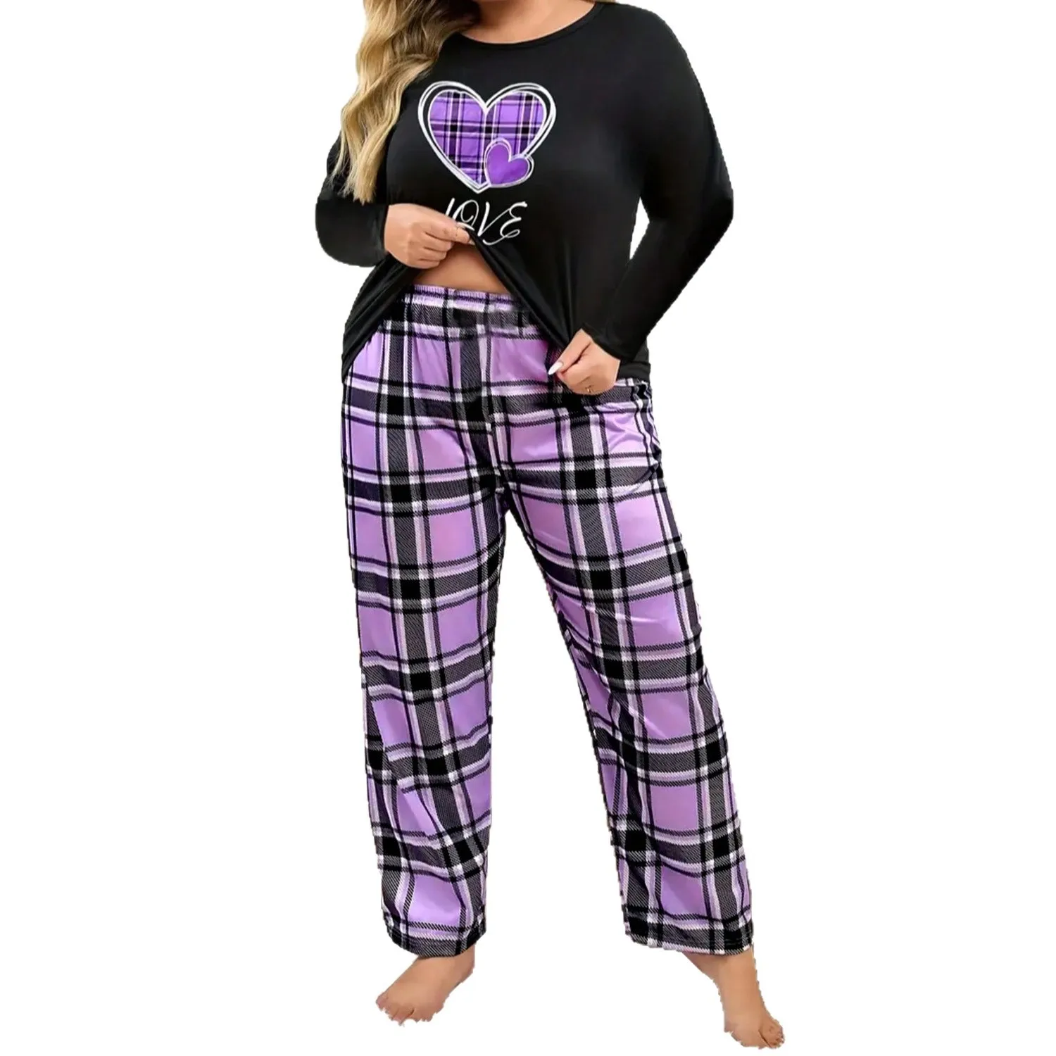 

Women's Sleepwear Large Size Fat Mm Long Sleeve Trousers Loose Casual Love Printed T-Shirt Top Women's Suit Loungewear Pajamas
