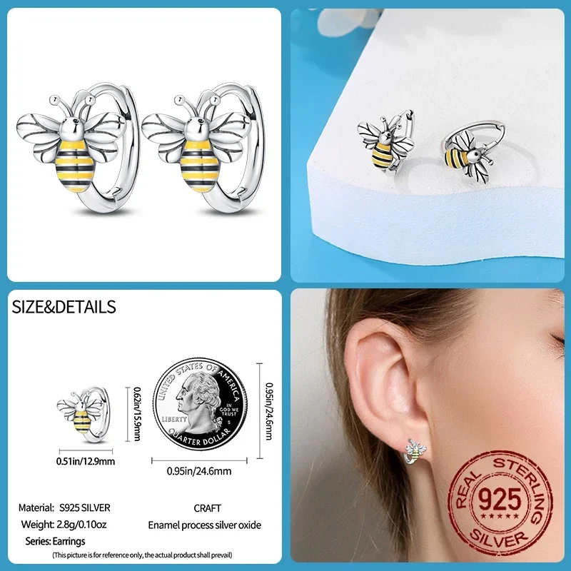 تألق الزركون أقراط للنساء ، 925 فضة ، زهرة ملونة ، فراشة ، النحل ، أنيقة مجوهرات الزفاف هدية