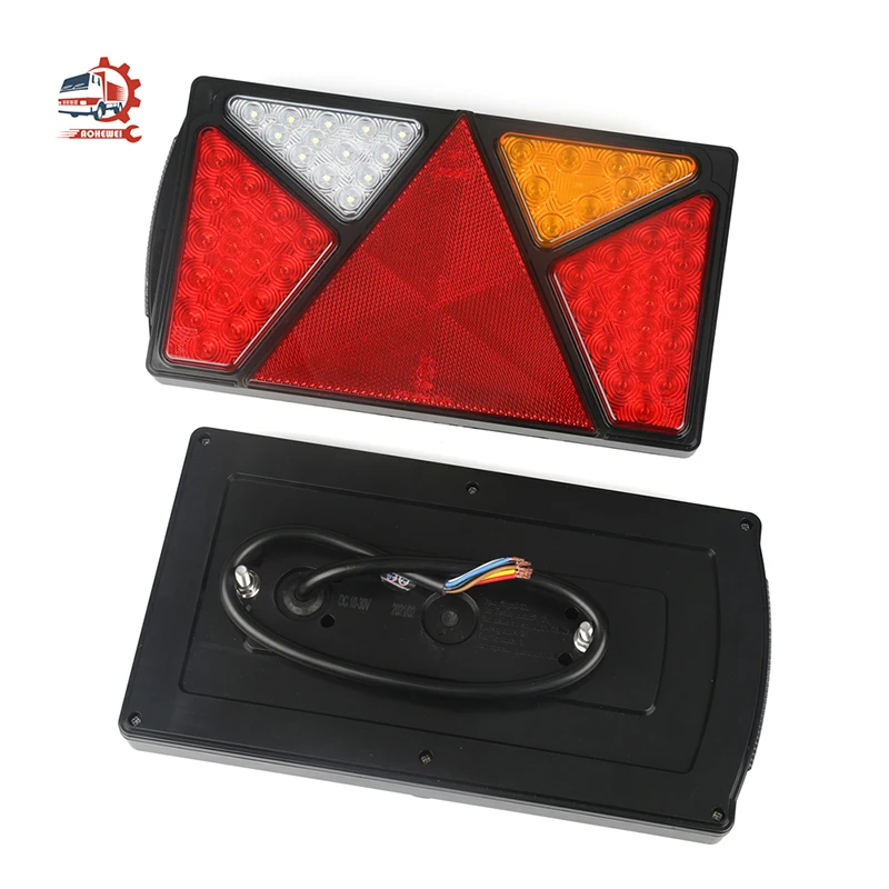 AOHEWEI 2x 12-30V 63 LED Chips Trailer Lights Brake Signal Lamp  Rear Postiton Indicator Triangle Reflector for Lorry Caravan