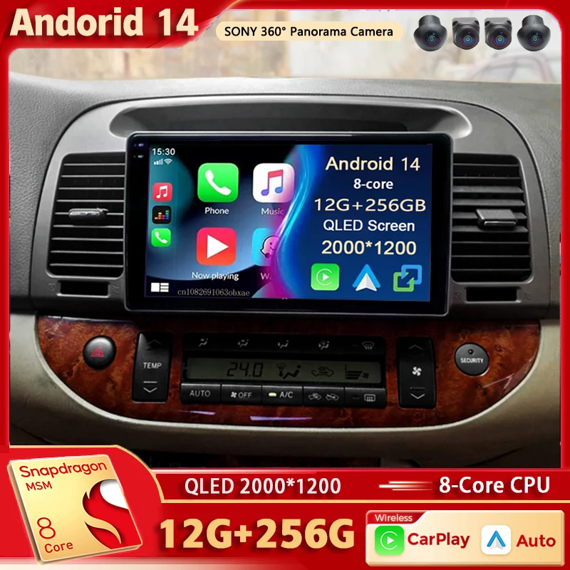 

Android 14 For Toyota Camry 5 XV 30 2001-2006 2K QLED Stereo Car Radio Multimedia Video Player GPS AI Voice CarPlay Head Unit 4G