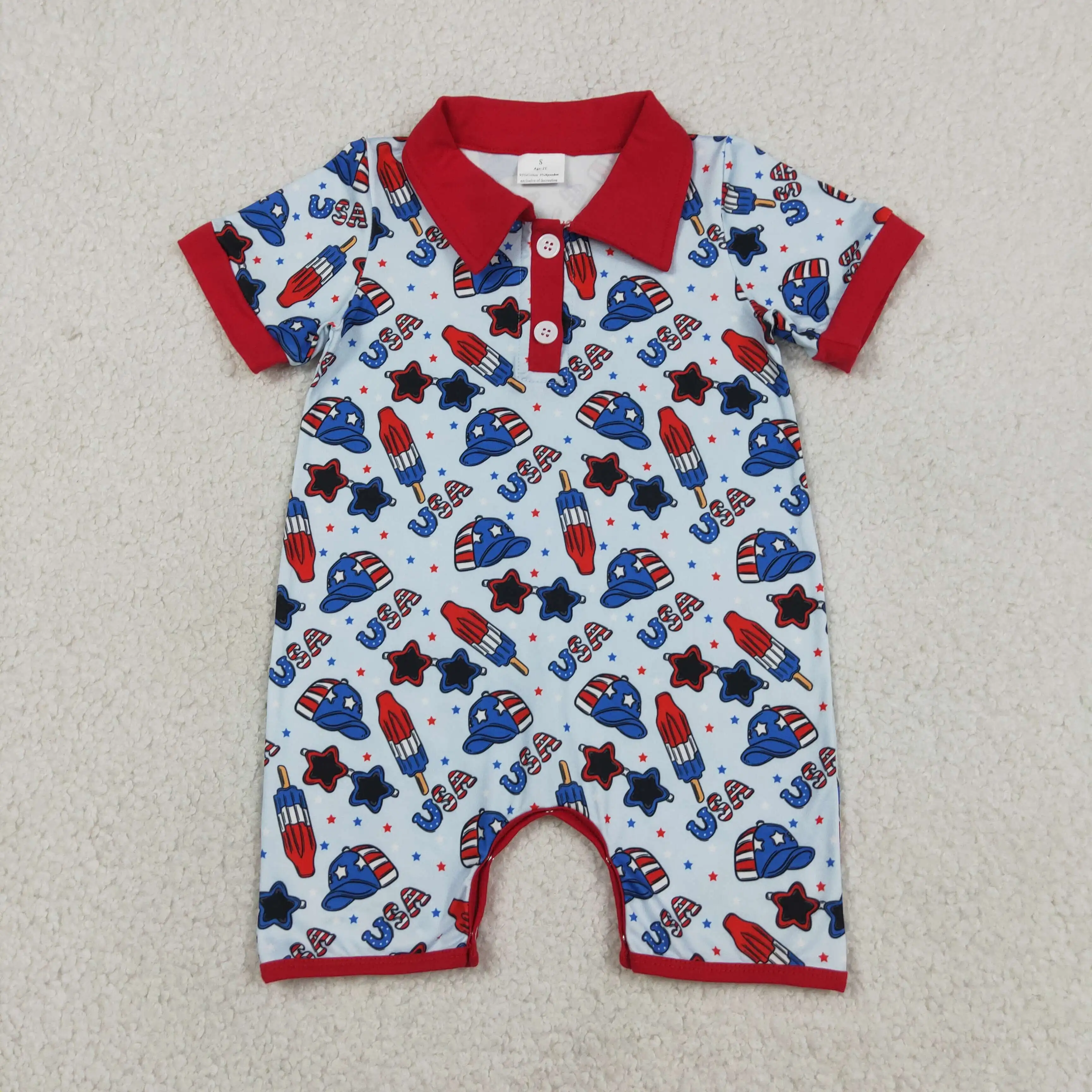 Wholesale Kids Toddler Popsicle Stars Romper Children Boys 4th of July Clothes Newborn Infant Coverall Baby Boy Blue Bodysuit