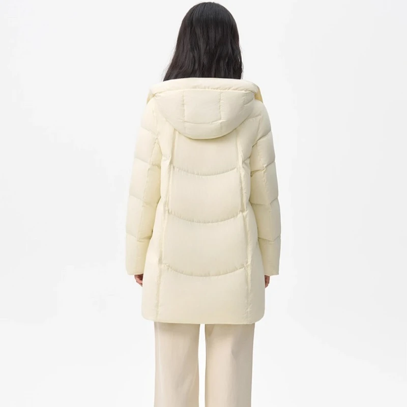 Chericom Halflange ganzendonsjas voor dames 2025 Winter Nieuwe opstaande kraag met capuchon Thermische retro minimalistische stijl jassen Y309732Y