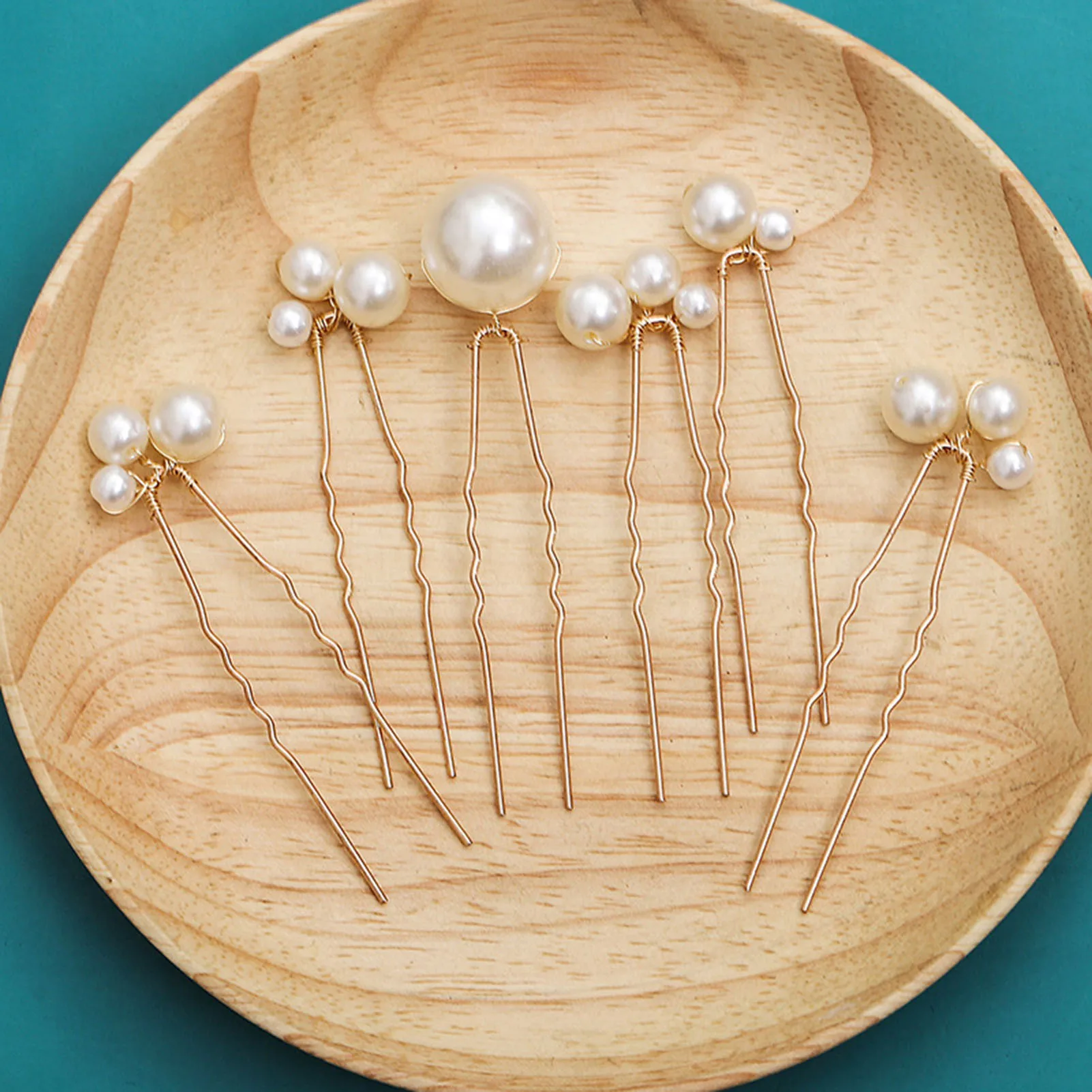 Bride Pearl Hairpin Wedding Hair Accessories Golden Alloy U-shaped Hair Clip Beauty Lady Engagement Headpiece Retro Jewelry