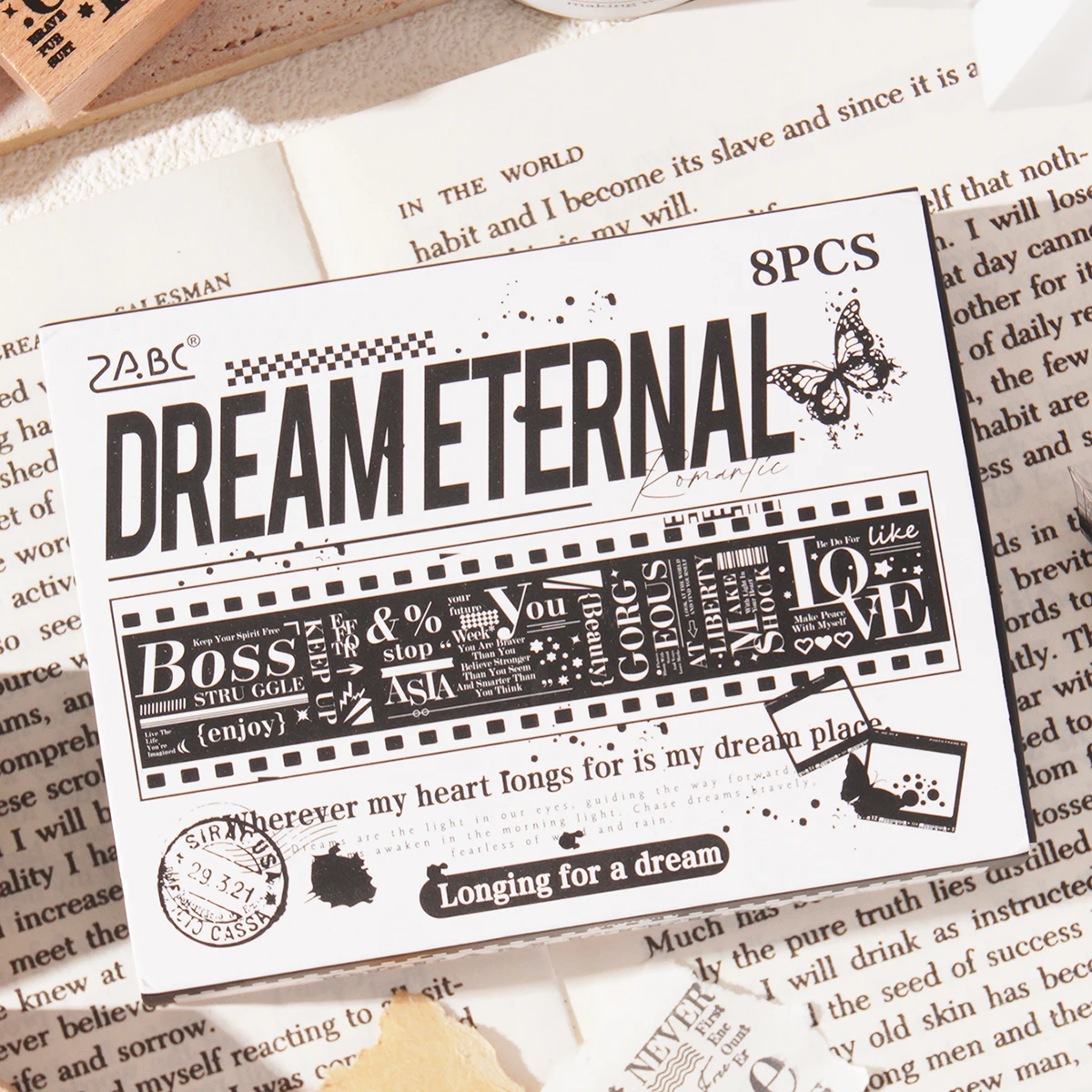 8pcs Vintage English Wooden Stamps, Fashionable Wooden Crafts, DIY Rectangle Stamps for Diary and Scrapbook Decoration