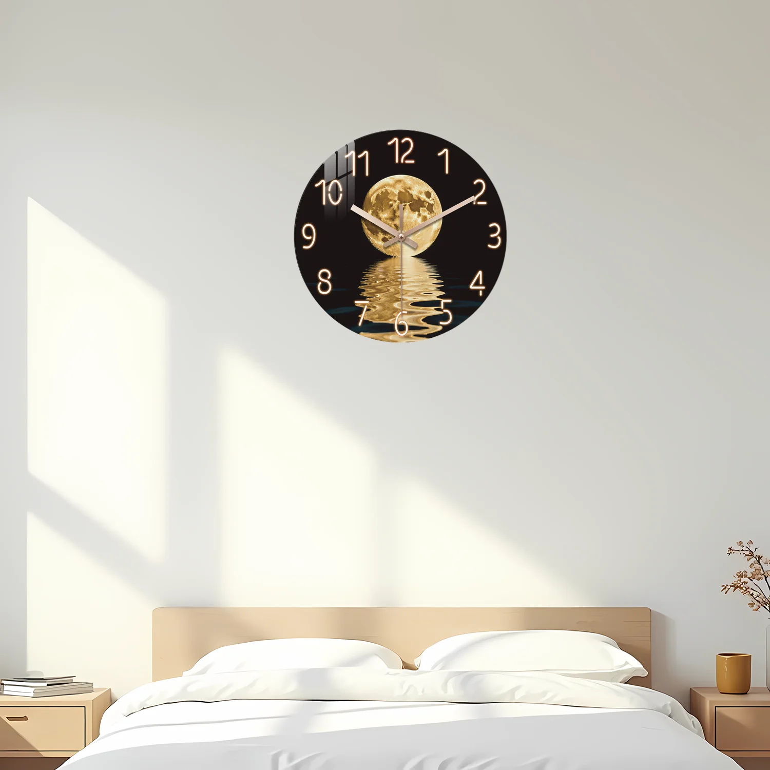 Moon Night Scene Wooden Wall Clock, 10-24inch Silent Wall Clocks, Aa Battery Powered, Suitable for Living Room, Bedroom, Study Room, (Batteries Not Included), Mother's Day, Easter, April Fool's Day