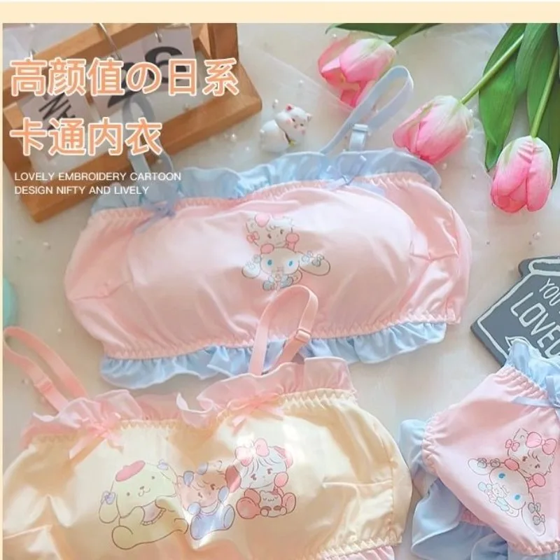 Sanrio pudding dog cinnamon anime kawaii underwear cartoon new girl lace bra sweet bow underwear comfortable underwear set gift