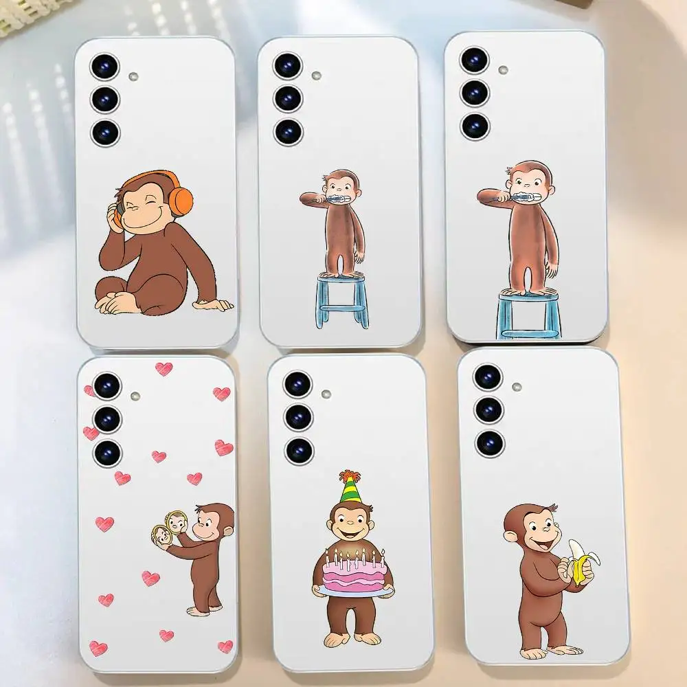 C-Curious George Monkey Phone Case For Samsung Galaxy S21 S22 S23 S24 S25ULTRA FE Ultra Plus5G A52S Transparent Cover