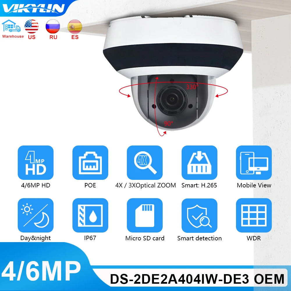 Vikylin 6MP PTZ Security IP Camera For Hik OEM POE 2.8-8mm 3X Optical Zoom H.265 IP66 CCTV Surveillance Cam Built in MIC SD Slot