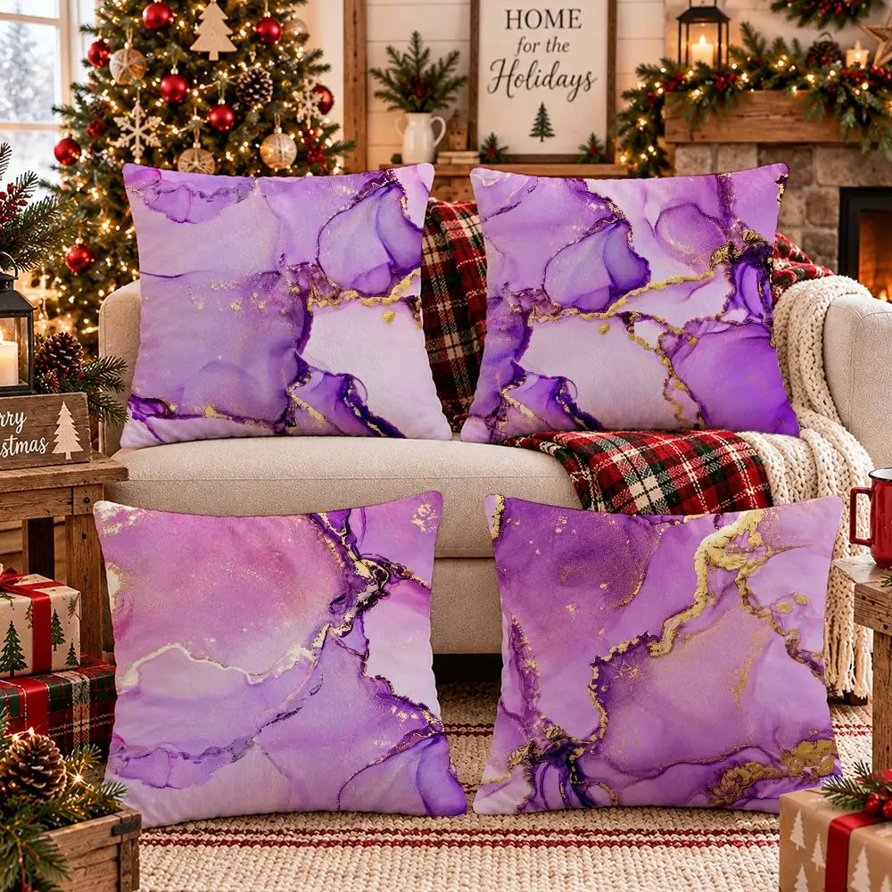 Amethyst Gold Alcohol Ink Cushion Cover Soft Short Plush Pillow Cover Smooth Cozy Texture Cushion Case Home Decor