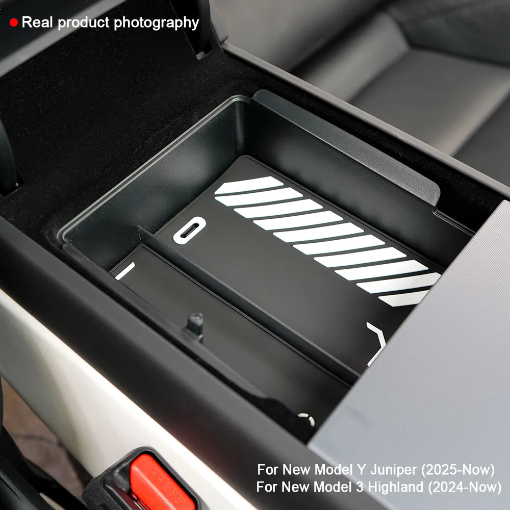 Mittelkonsolen-Aufbewahrungsbox Passend für Tesla Model Y Juniper 2026 Model YL Transluzenter Rauchgrauer ABS-Organizer 2/4/6 Stück Silikon-Pad-Set – Detail 2