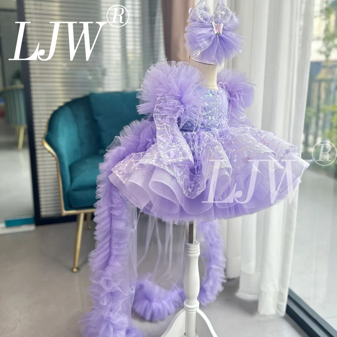 Baby gorgeous birthday dress girl butterfly tail princess dress carnival host catwalk stage performance clothing