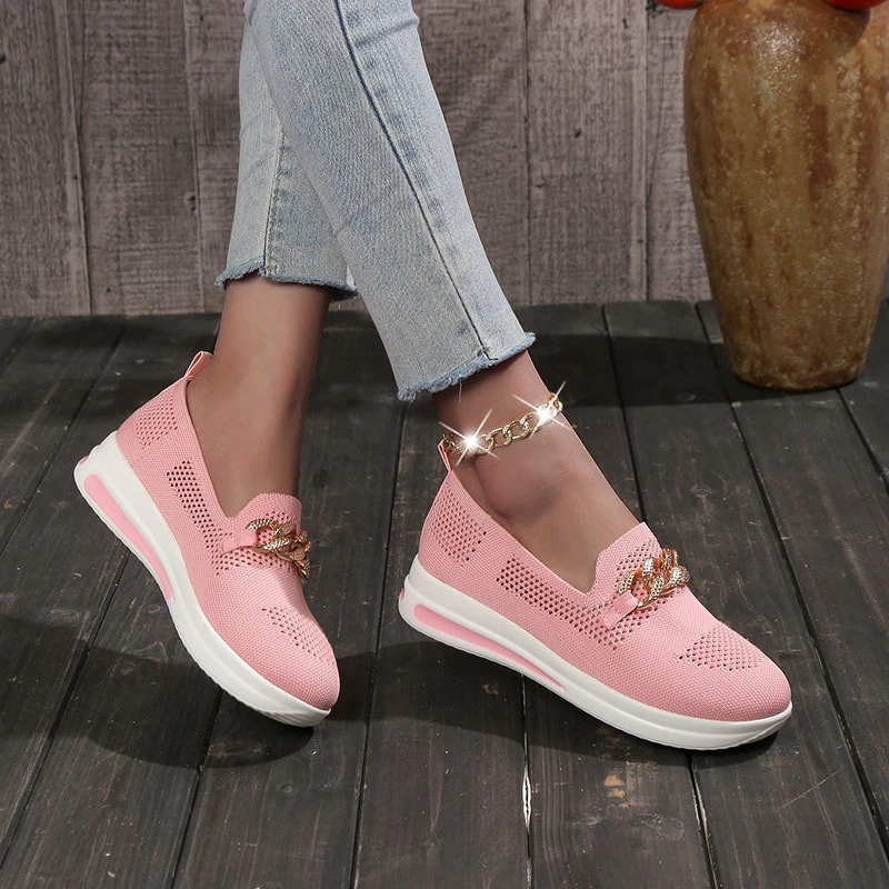 Women Sneakers Breathable Knit Lightweight Sneakers Women Soft Sole Flats Shoes Autumn Anti-Slip Casual Women Vulcanize Shoes