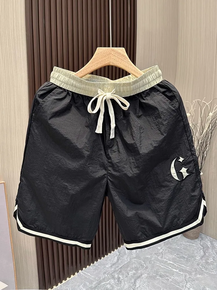 

Мужские широкие брюки, летняя тонкая спортивная одежда, повседневная свободная пляжная одежда, модные брендовые дышащие удобные брюки прямого кроя