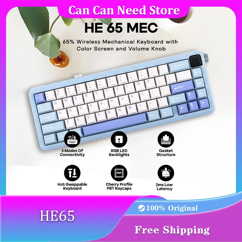 

EPOMAKER HE65 Mec 65% ANSI Layout Gasket-Mounted 3 Mode Mechanical Keyboard with Screen Custom Low Latency Game Office Keyboard