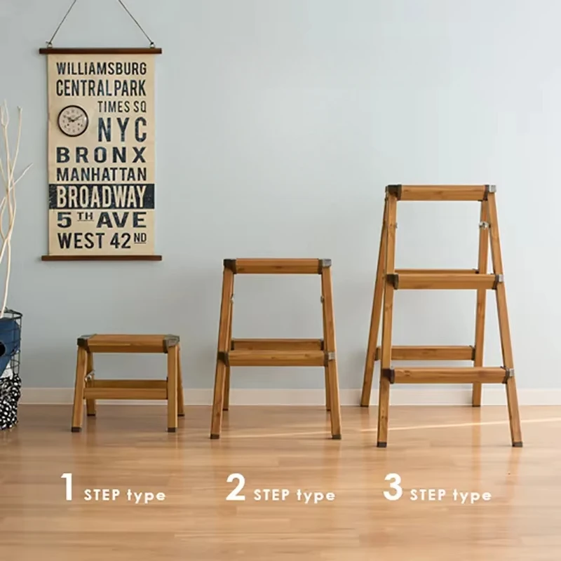 Japanese-Style Folding Ladder Stool, Multi-Functional Heavy-Duty Aluminum Step Ladder with Wooden