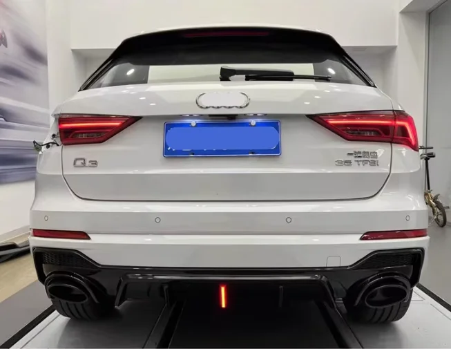 For Audi Q3 2019 -2023 High Quality ABS Glossy Black Rear Bumper Trunk Lip Diffuser Spoiler Cover + Exhaust Tips