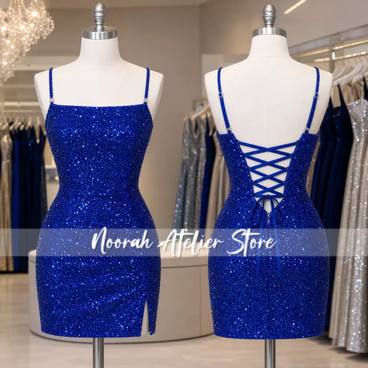 Royal Blue Sequin Homecoming Dress Spaghetti Straps Lace Up Bodycon Mini Prom Party Dress корсет женский вечерний Customized
