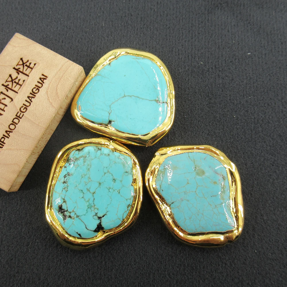 

APDGG No089 5 Pcs Big Blue Turquoise Freeform Slice Spacer Loose Beads Finding Metal Jewelry making accessories