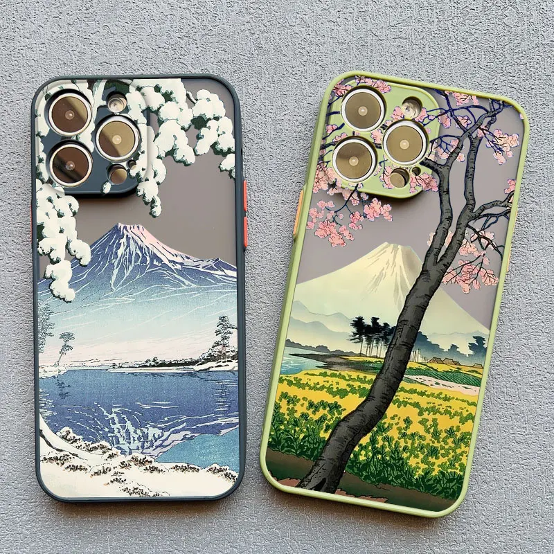 Cherry Blossom Phone Case for iPhone SE2 7 8 Plus XR XS X 15 14 13 12 11 Pro Max Mini Japanese Mount Fuji Shockproof Back Cover