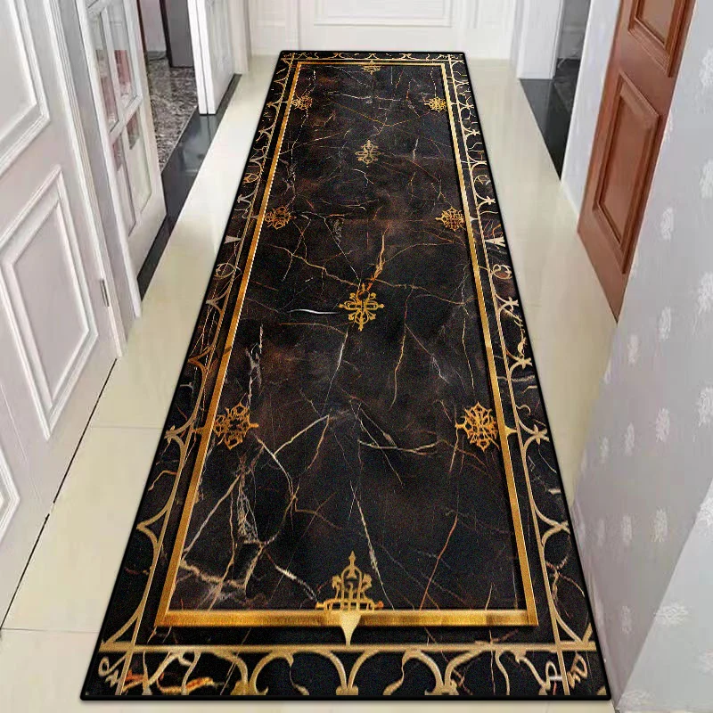 Retro Luxury Golden Pattern Home Corridor Decor Rug Stair Carpet Non-slip Soft Lint-free Washable Entrance Long Mat Big Size
