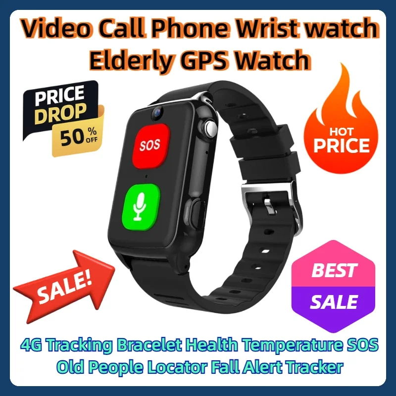 

Video Call Phone Wristwatch Elderly GPS Watch 4G Tracking Bracelet Health Temperature SOS Old People Locator Fall Alert Tracker