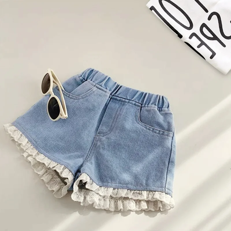 New Summer Kids Short Denim Shorts for Girls Fashion Girl Elastic Waist Blue Short Jeans Korean Version Children Shorts Pants