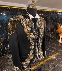 Luxury Bead Crystals Mens Suits Slim Groom Wedding Tuxedos Customized Bridegroom Prom Blazers Slim Fit Terno Masculino