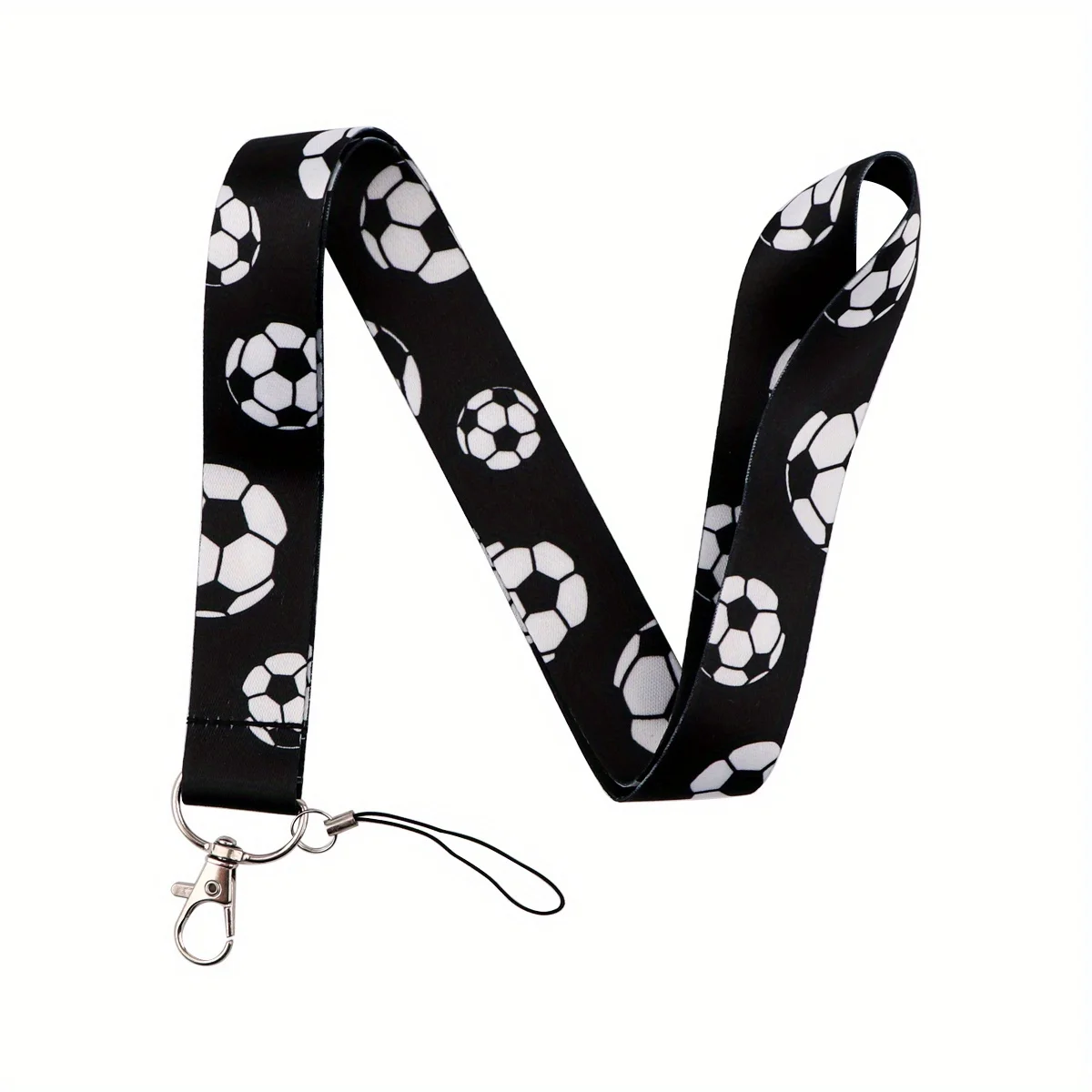 2pcs Soccer Print Lanyard, Football Pattern Neck Strap with Metal Hook, ID Badge Holder Key Chain Lanyard for Sports Fans