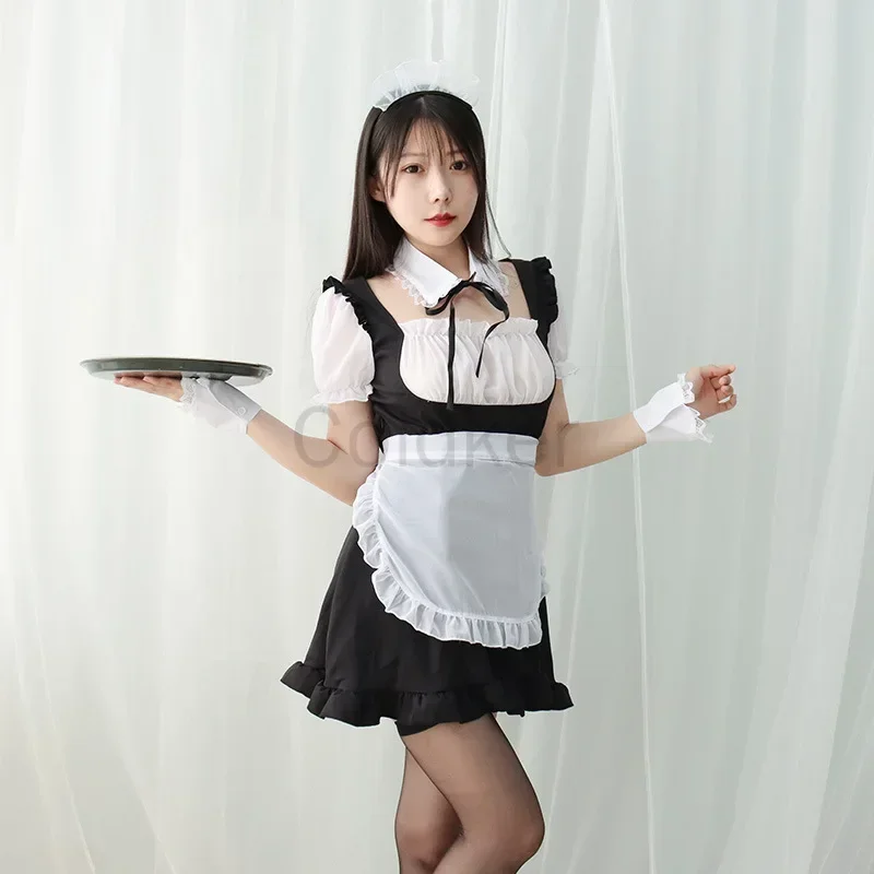 Vestido lolita de la serie japonesa, disfraz de sirvienta cosplay sexy, boudoir para mujer, camisón kawaii de gasa con perspectiva ligera para estudiantes