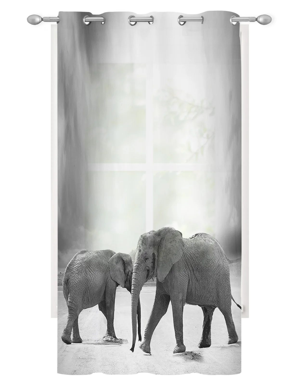 Elephant Gradient Gray Sheer Curtains for Living Room Window Transparent Voile Tulle Curtain Home Decor Drapes