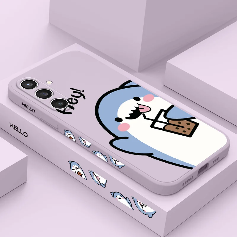 Cute Shark Phone Case For Samsung Galaxy S23 S22 S21 S20 S10 FE Plus Ultra Liquid Silicone Soft Cover