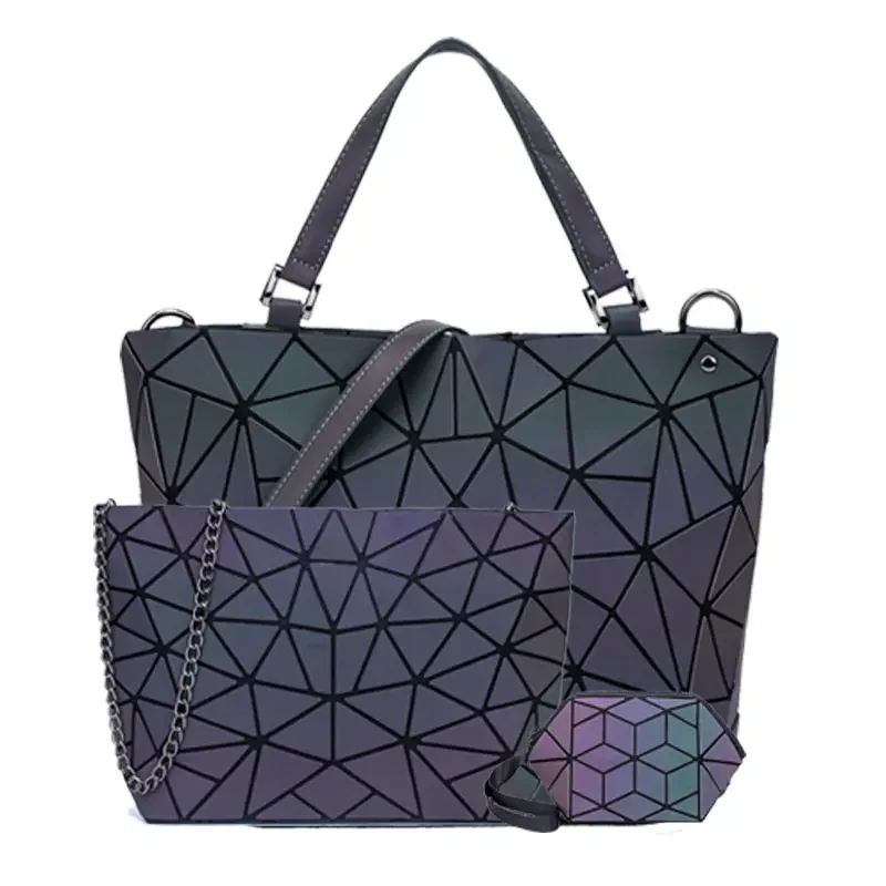 Women Handbags Luxury Geometric Shoulder Bag Set Folding Tote Crossbody Bag Female Handbag For Ladies Luminous bag Geometric