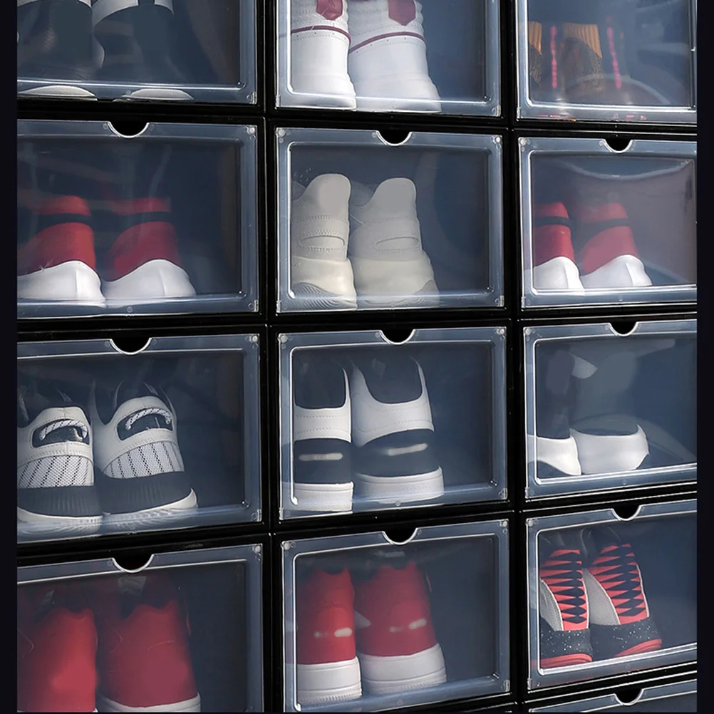 

1pc Magnetic Shoe Box Thick Plastic Transparent Dustproof Foldable Storage Container Easy Open Sturdy Organizer For Home