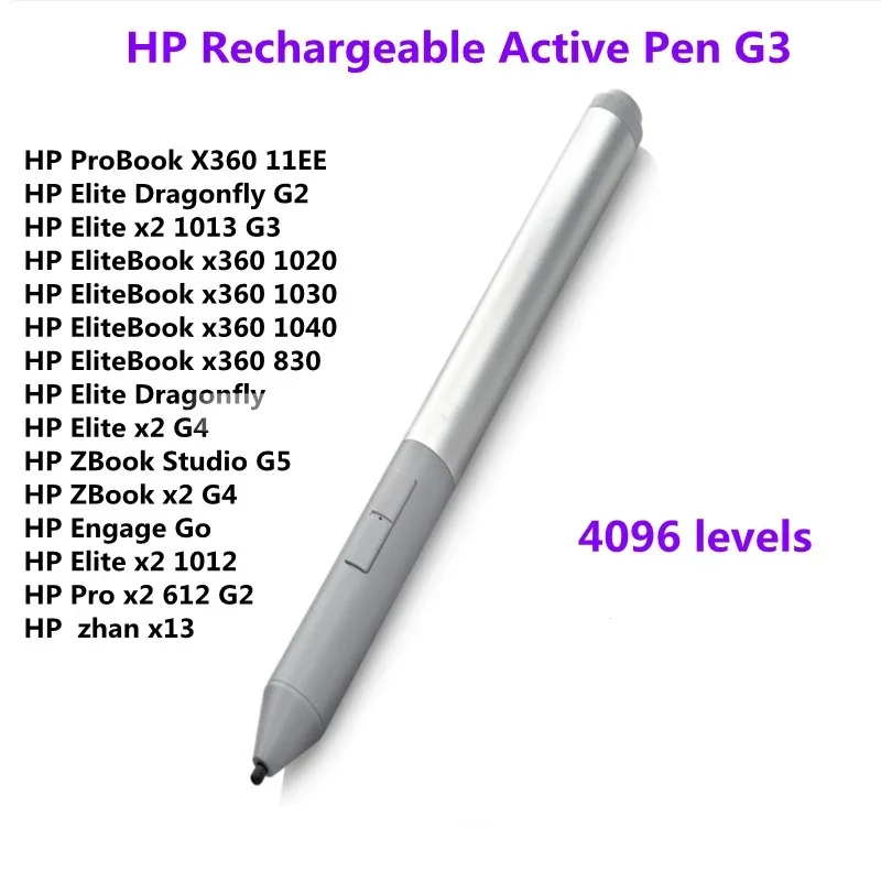 Original Active Pen G3 Stylus Pen 4096 Rechargeable+3PCS Nibs for HP EliteBook X360 830 1040 G8 Laptop /Elite X2 1013 ZBOOK