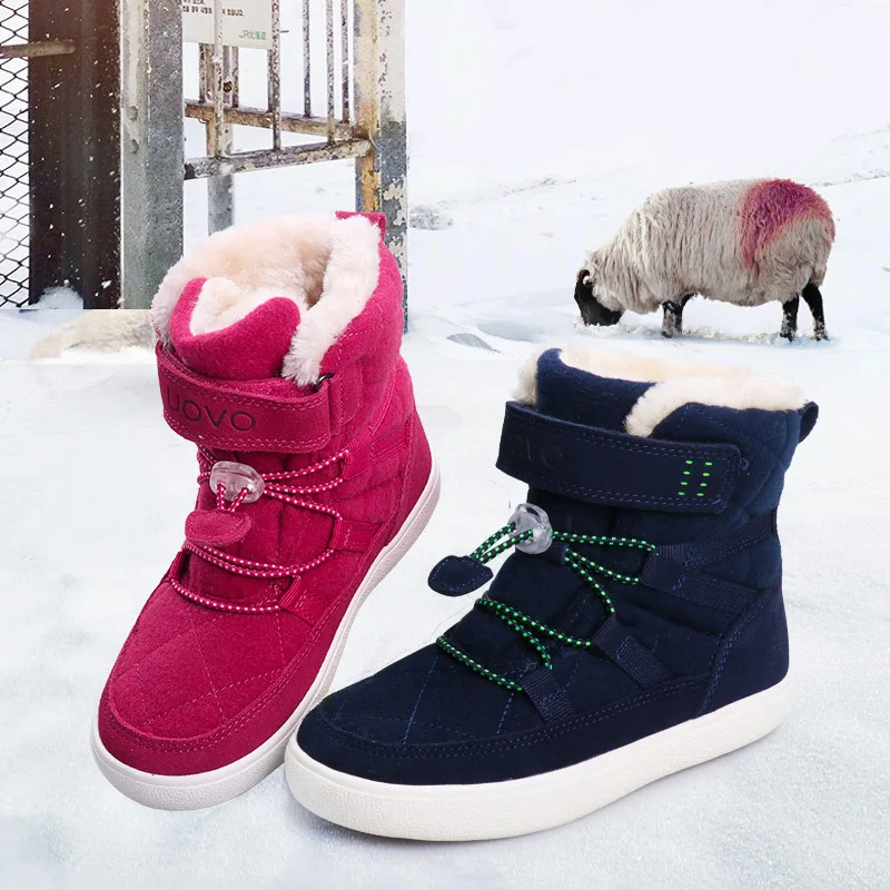 Uovo Brand Child Boy Winter Ankle Fashion Suede Leather Boots For Girl Kids 2022 Warm Snow Boots Children\'S Add Wool Sports Shoe