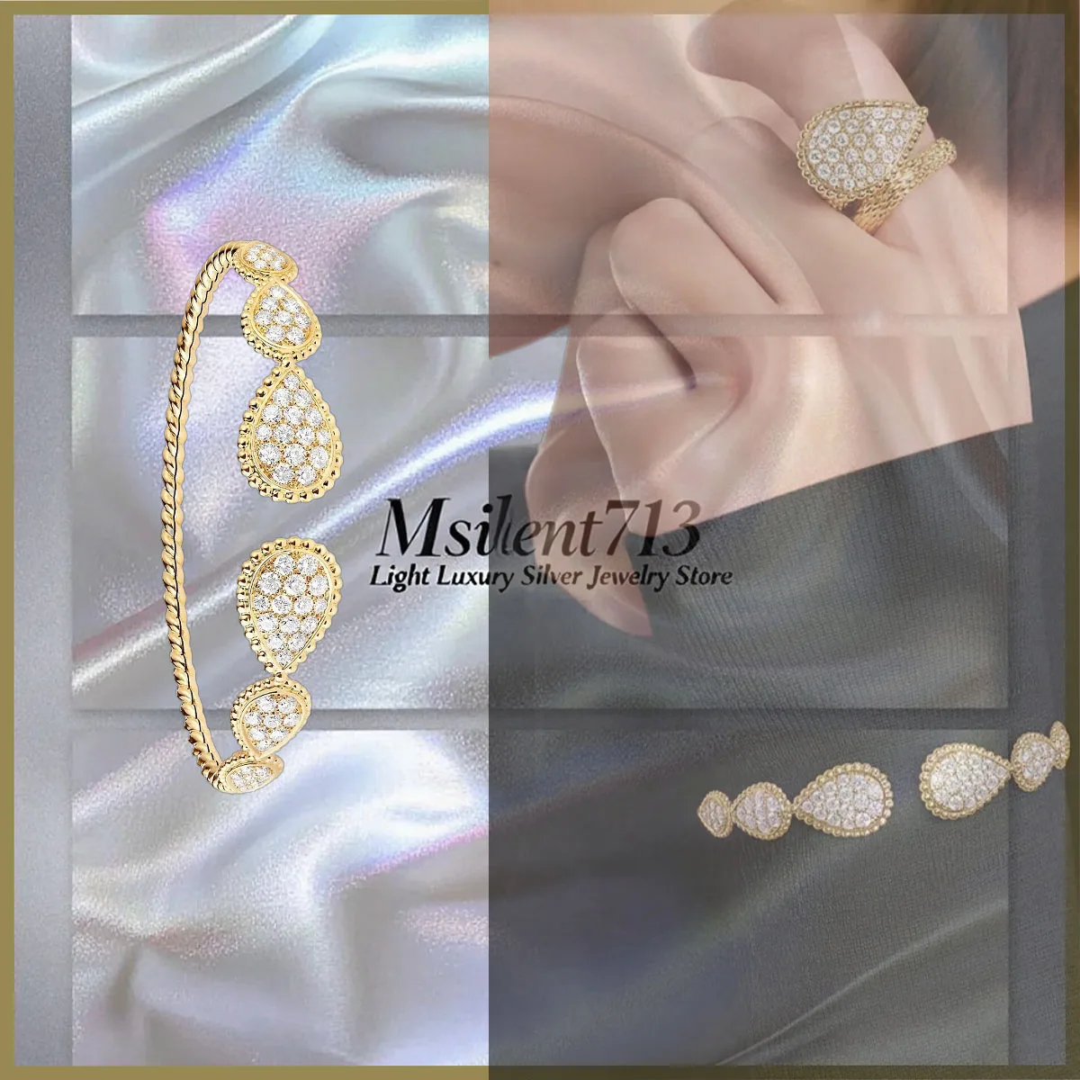 

2025 High Quality Luxury Noble and Gorgeous Water Drop shaped Silver Jewelry Bracelet Suitable for Banquet and Birthday Gifts