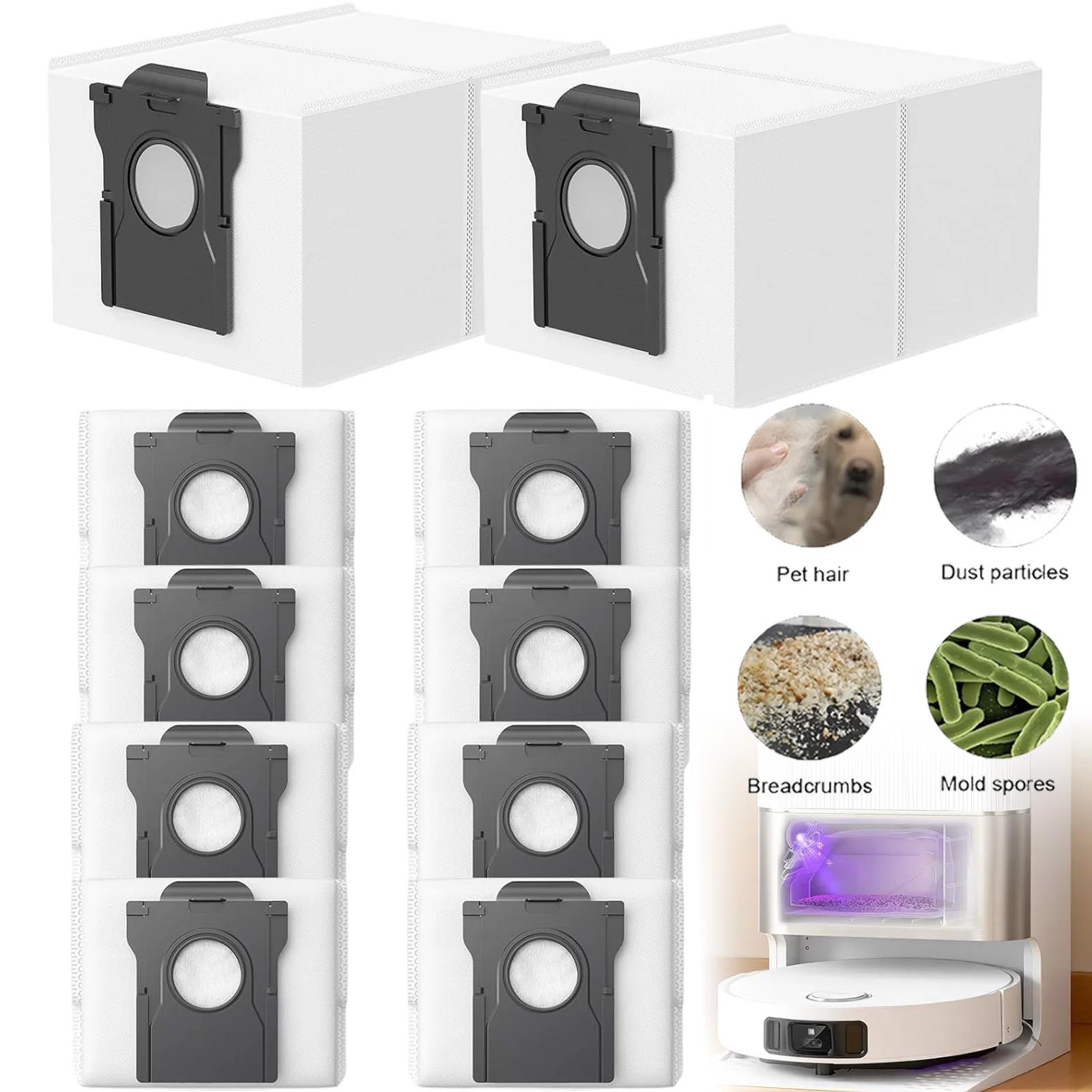 10 sacs à poussière pour aspirateur compatibles avec Dreame L10s Ultra Gen2 X50 X40 Ultra Mova E30 Ultra P50 Ultra, accessoires de nettoyage jetables de remplacement