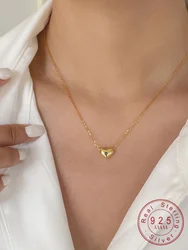 HI MAN 925 Sterling Silver Glossy Heart Pendant Necklace Women Plated 14K Gold Fashion Temperament Anniversary Jewelry