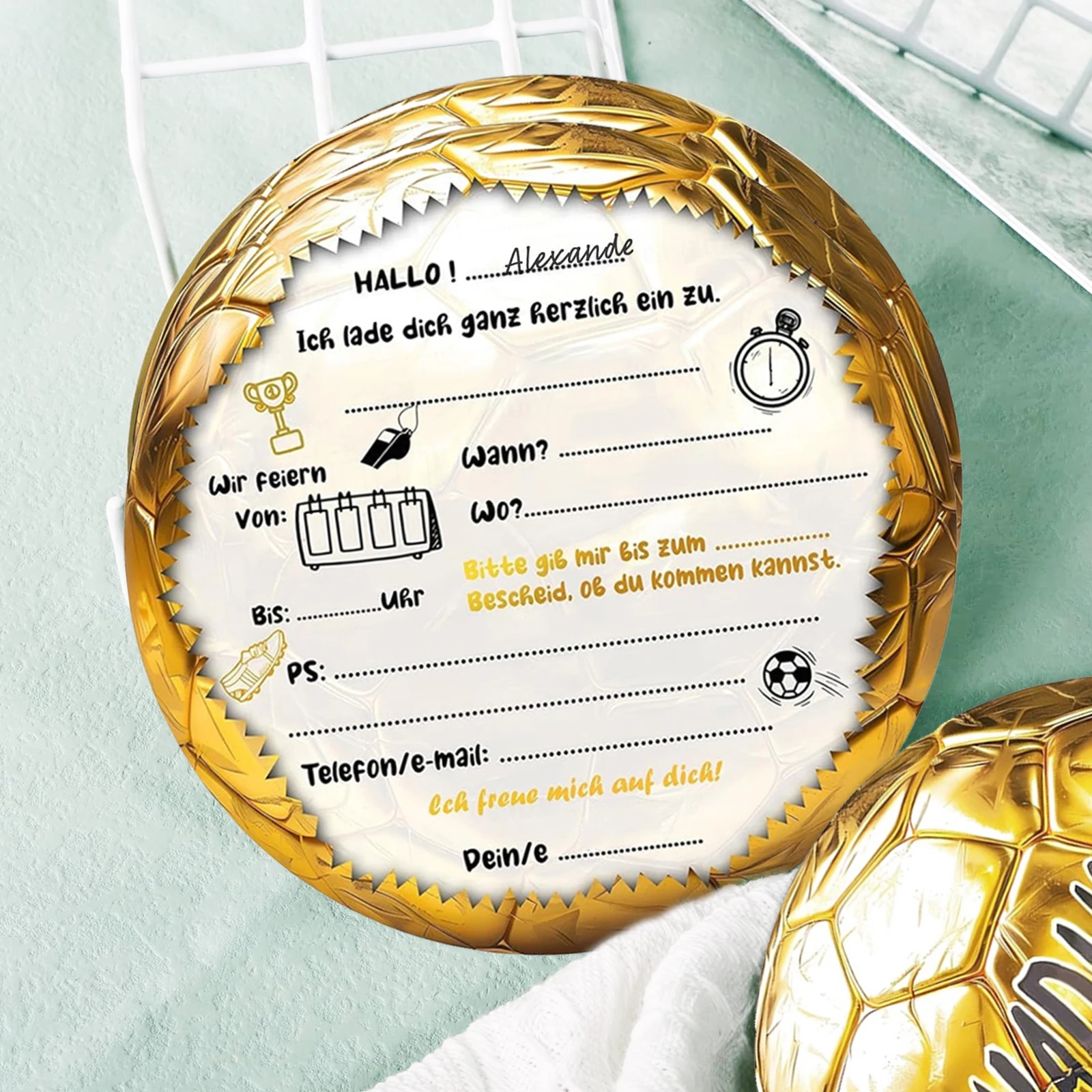 12pcs Golden Bright Football Invitation Card Birthday Men's and Women's Sports Football Theme Party Invitation Card Thickened Ca view 3