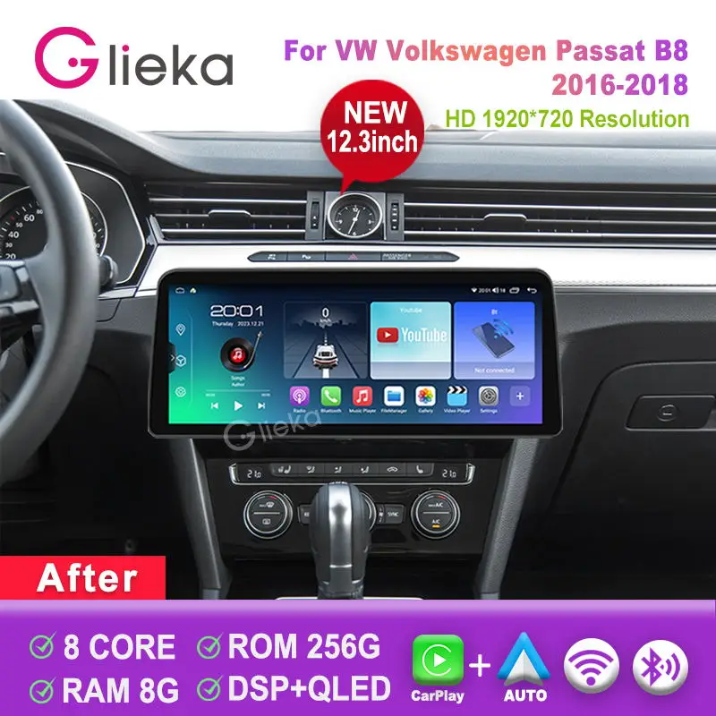 

12.3 inch Carplay Screen Android For VW Volkswagen Passat B8 2016-2018 Car Radio Stereo Multimedia Player GPS Navigation 4G WIFi