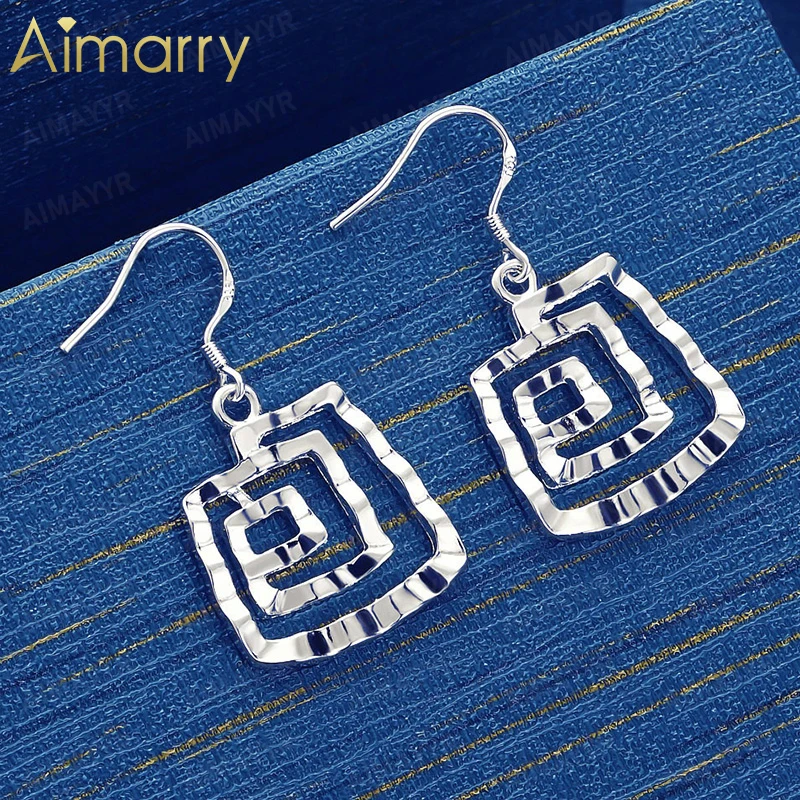 925 Sterling Silver Simple Multi-layer Square Earrings for Women's Parties Banquets Weddings High-quality Fashion Jewelry