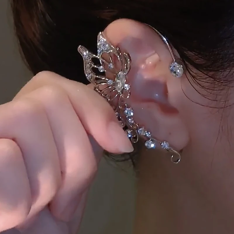 Vintage Elf Butterfly Wings Ear Cuffs Crystal Earring For Women Creative Cos Elf Fairy Earrings Goth Punk Accessories Girls Gift
