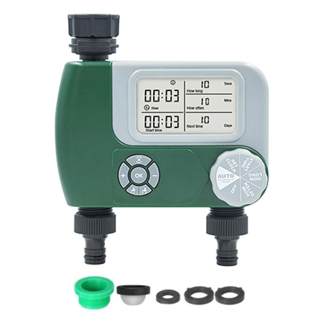 

Automatic Watering Sprinkler System Irrigation Controller Programmable Digital Hose Faucet Timer Battery Operated with 2 Outlet