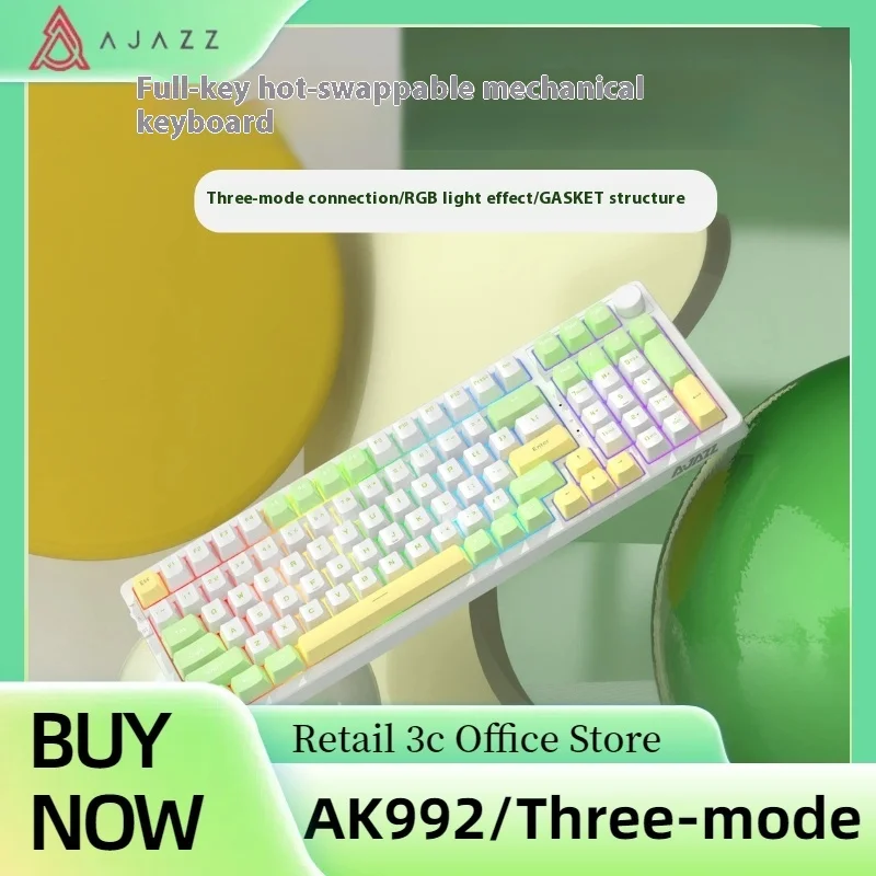 

AJAZZ AK992 RGB 100 Keys Gaming Keyboard Keyboard Hot Swap Keyboard 5.0 Bluetooth Wireless 2.4G USB Tri-mode for Gamer Laptop PC