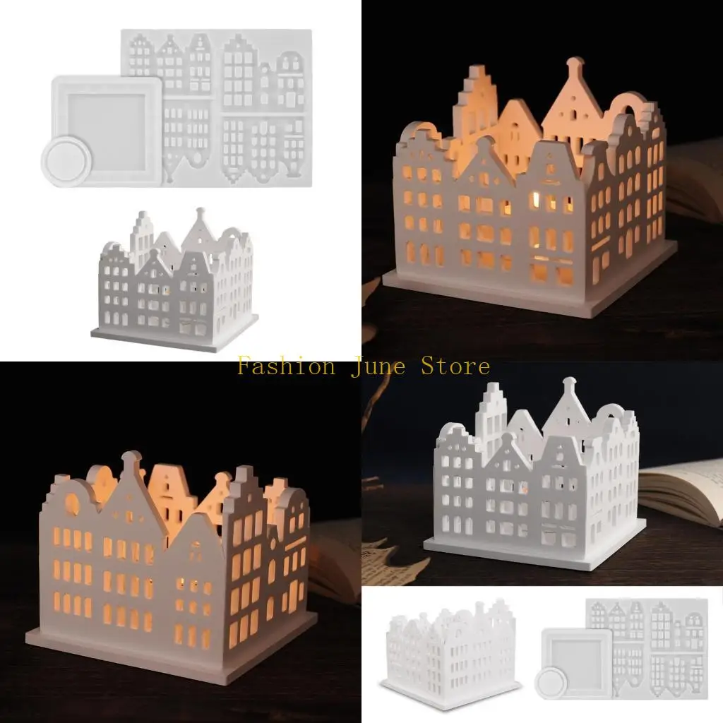

N5KA Resin House Mold Set Creative Designs Silicone Mold Ornament Moulds Suitable for Candle Holder and Home Decors Crafts