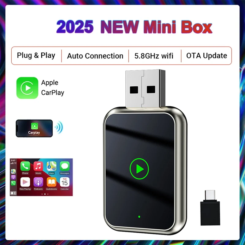 

Wireless CarPlay Adapter for IPhone, Apple Carplay Wireless Convert Wired to Wireless, Mini Size, USB & USB-C, No Delay