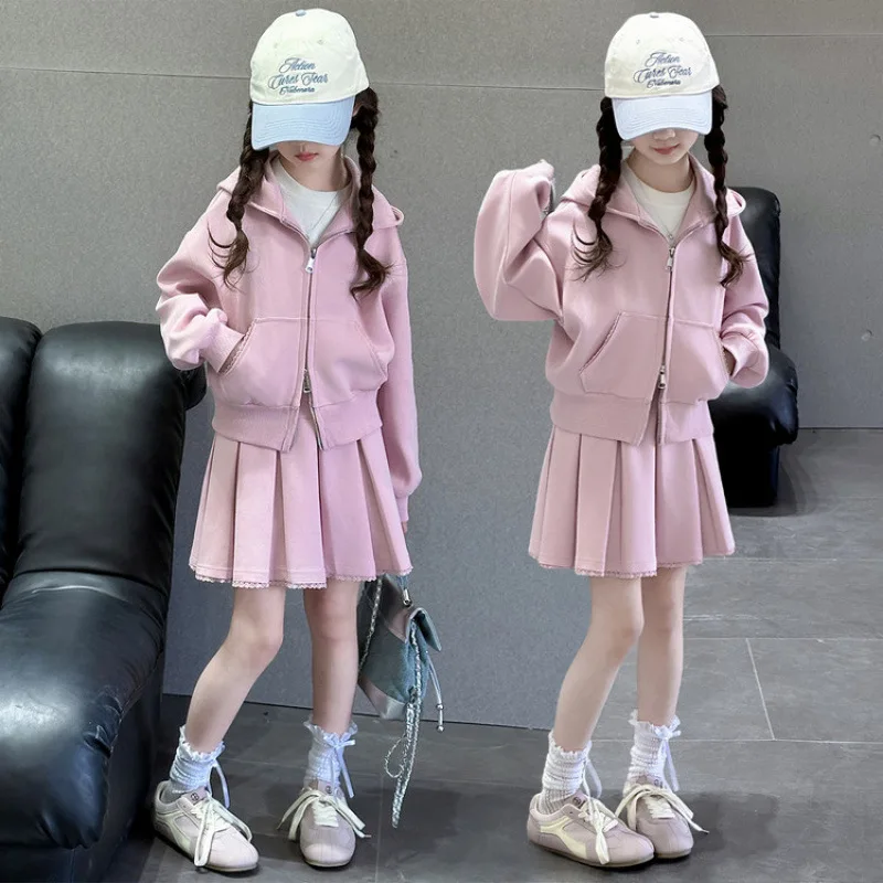 2025 خريف شتاء جديد بنات 2 قطعة مجموعة الطفل سترة سترة مطوي تنورة القطن عالية الجودة بدلة على الموضة 4 8 9 10 12 سنة