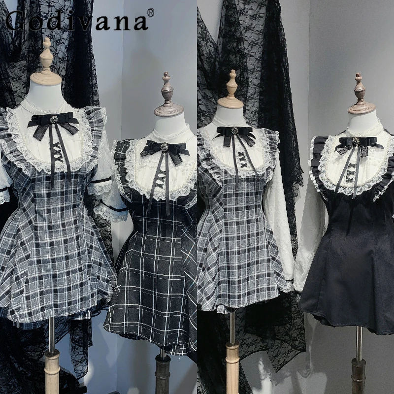 

Original Japanese Mass-produced Mine Short-sleeved Dress Set Summer New Sweet Girl Lace Pearl Bow Dress Top Shorts 2piece Set