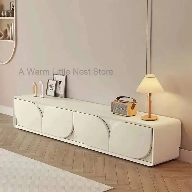 TV-Ständer aus Massivholz im Nordischen Stil für Wohnzimmer, Einfacher Moderner Holz-Boden-Couchtisch, TV-Schrank im Cremefarbenen Stil